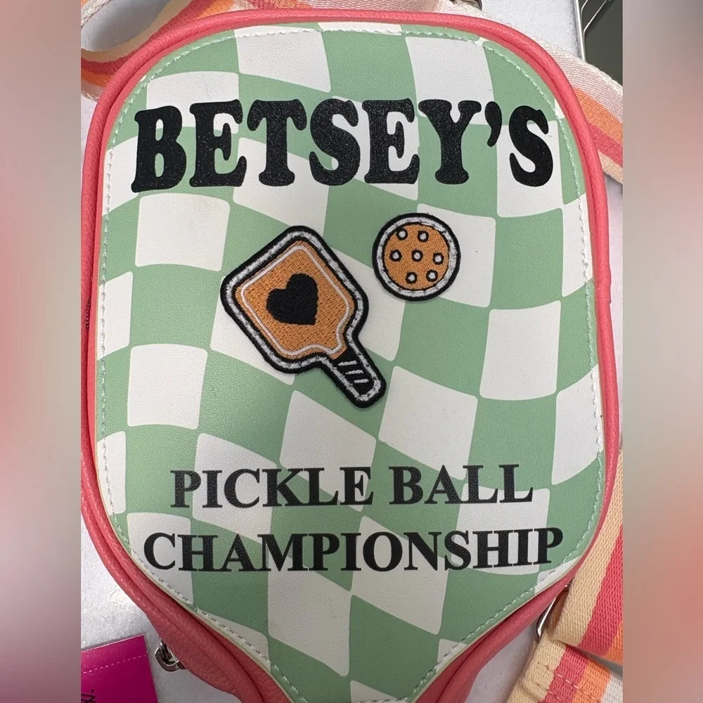 Betsey Johnson Pickleball Paddle Crossbody Bag Championship Checkered NWT